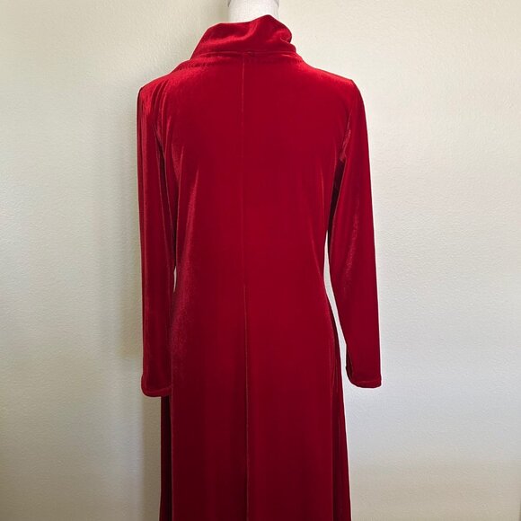 Maxi Dress Red Velvet Tie Mock Neck Long Sleeve Elegant Formal Fairy Holiday - Picture 5 of 12